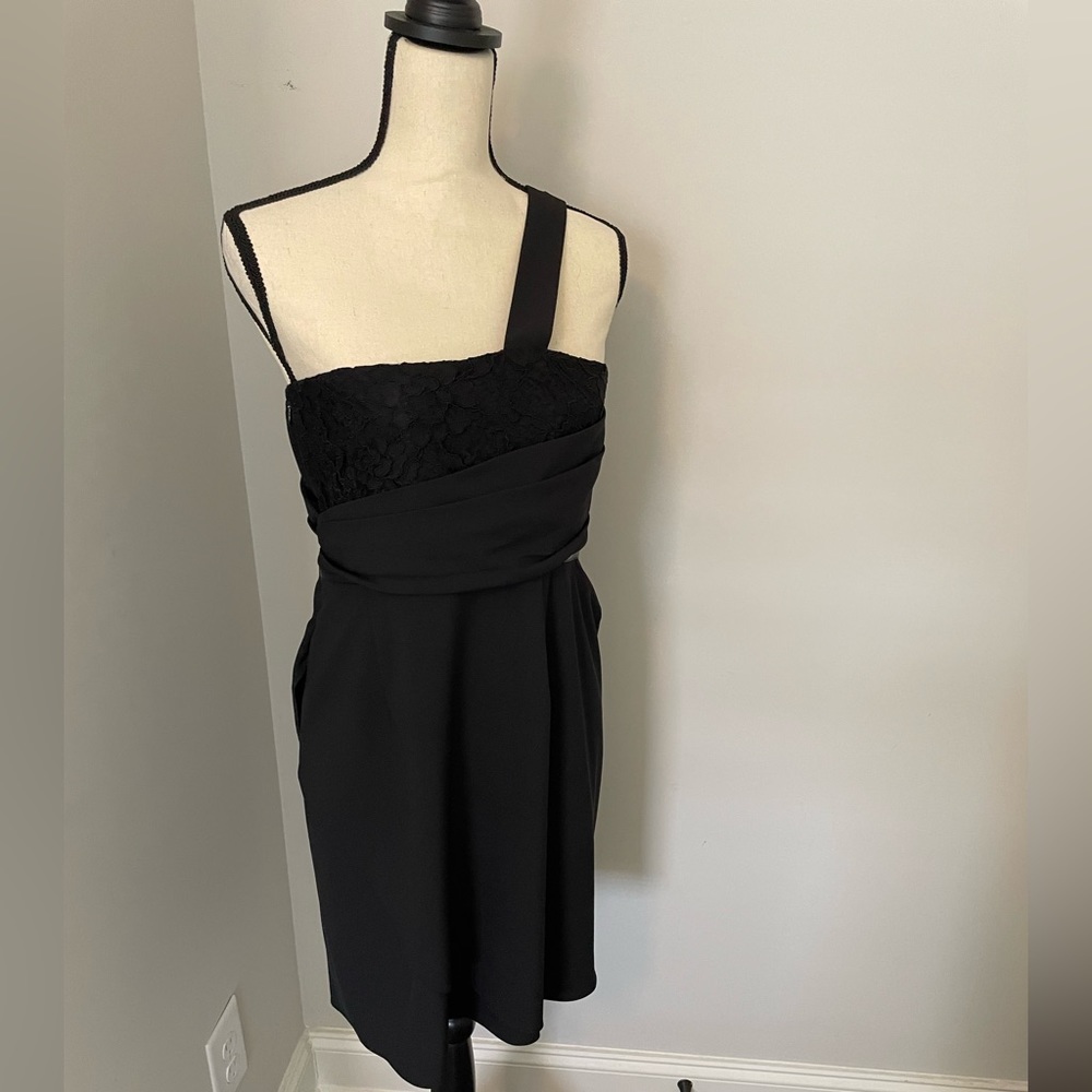 Beautiful black one shoulder strap dress. Lovely detail. Worn once. Size 8